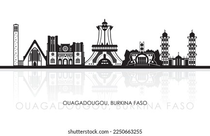 Silhouette Skyline panorama of city of Ouagadougou, Burkina Faso - vector illustration