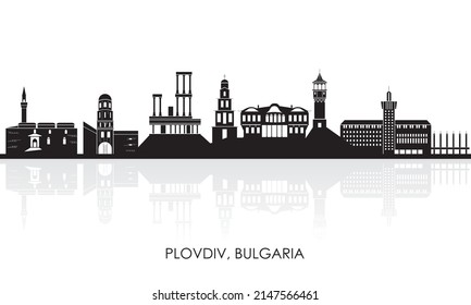 Silhouette Skyline panorama of city of Plovdiv, Bulgaria - vector illustration