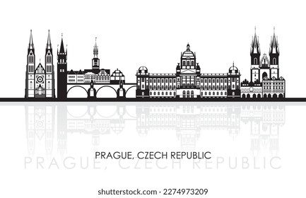 Panorama de Silhouette Skyline de la ciudad de Praga, República Checa - ilustración vectorial