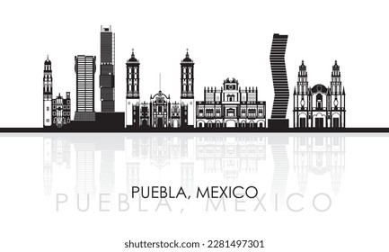 Silhouette Skyline panorama of city of Puebla, Mexico - vector illustration