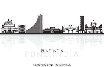 Panorama de Silhouette Skyline de la ciudad de Pune, India - ilustración vectorial