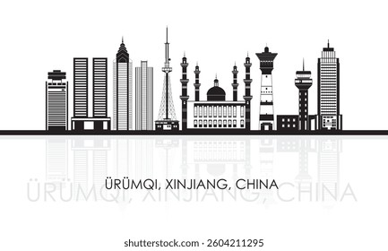 Silhouette Skyline panorama of city of Urumqi, Xinjiang, China - vector illustration