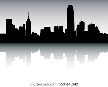 Silhouette Skyline Panorama of Hong Kong