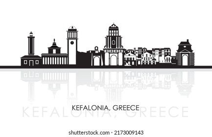 Silhouette Skyline panorama of Kefalonia, Ionnian Islands, Greece - vector illustration