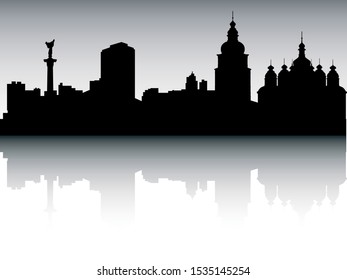 Silhouette Skyline Panorama of Kiev Ukraine