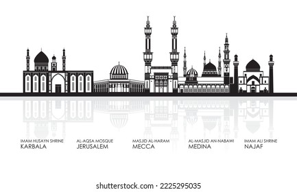 Silhouette Skyline Panorama of the Most Famous Mosques - vector illustration