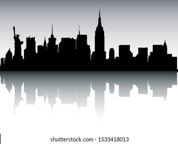 Silhouette Skyline Panorama of New York City New York