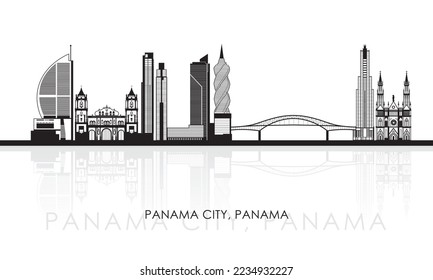 Silhouette Skyline panorama of Panama city, Panama - vector illustration