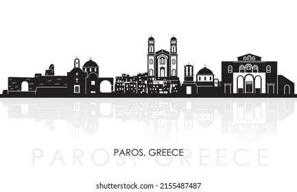 Silhouette Skyline panorama of Paros island, Cyclades, Greece - vector illustration