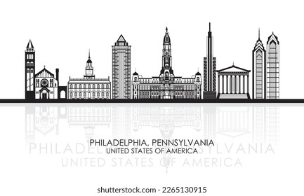 Silhouette Skyline panorama of Philadelphia, Pennsylvania, United States - vector illustration