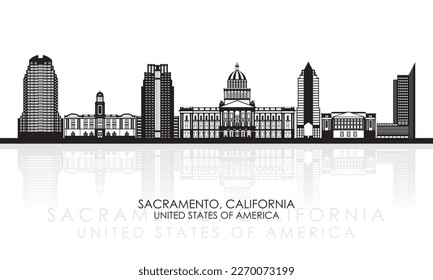 Silhouette Skyline panorama of Sacramento, California, United States - vector illustration