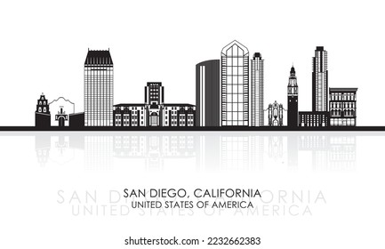 Silhouette Skyline panorama of San Diego, California, United States - vector illustration