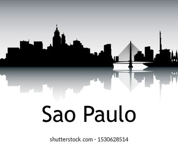 Silhouette Skyline Panorama of Sao Paulo Brazil