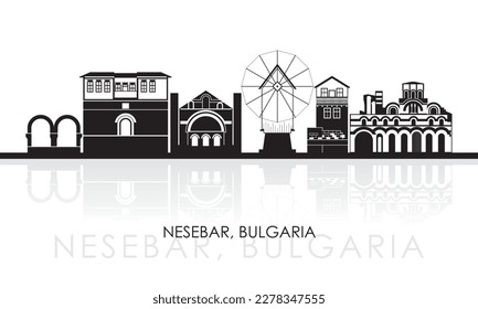 Silhouette Skyline panorama of town of Nessebar, Bulgaria - vector illustration