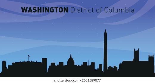 Silhouette of the skyline of Washington, Columbia against the background of the night starry sky