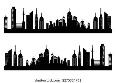 Silhouette de rascacielos. Arquitectura moderna de ciudad plana. paisaje urbano. Ilustraciones.	
