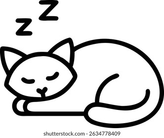 Silhouette sleeping cat icon on transparent background for web and graphic design