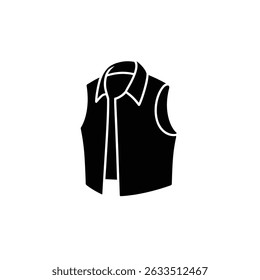 Silhouette of a sleeveless open waistcoat with a collar, displayed on a transparent backdrop in a clear, simple style.