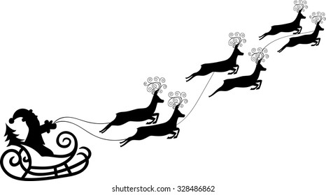 silhouette sleigh of Santa Claus and reindeers