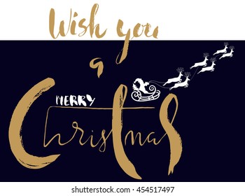 Silhouette Sleigh of Santa Claus and Reindeers. Lettering