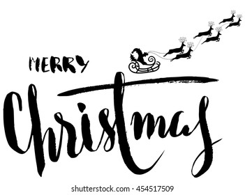 Silhouette Sleigh of Santa Claus and Reindeers. Lettering