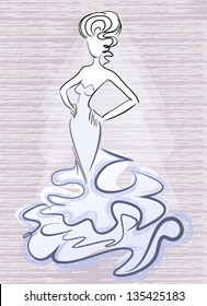 silhouette of the slender woman in a beautiful wedding dress