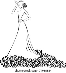 silhouette of a slender woman in a long  ball dress
