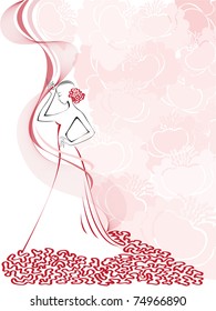 silhouette of a slender woman in a pink floral whirlwind