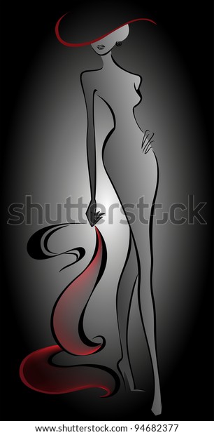 Silhouette Slender Woman Red Hat On Stock Vector Royalty Free 94682377 9812