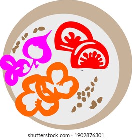 Silhouette of sliced vegetables for salad.