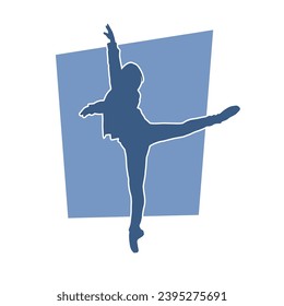 Silhouette of a slim ballet dancer female doing stretching or warming up.