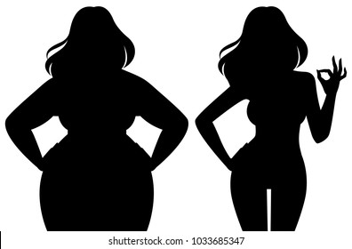 Silhouette Of A Slim And Fat Woman Vector Illustration