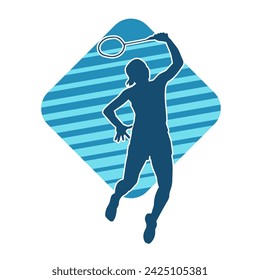 Silhouette of a slim female athlete doing badminton sport. Silhouette of a woman badminton sport player in action pose.
