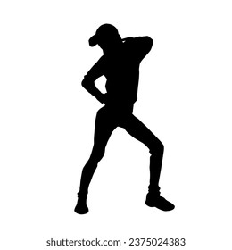 Silhouette of a slim female dance pose. Silhouette of a female in aerobic movement.