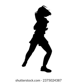 Silhouette of a slim female dance pose. Silhouette of a female in aerobic movement.