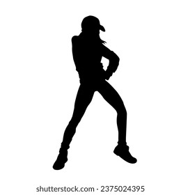 Silhouette of a slim female dance pose. Silhouette of a female in aerobic movement.