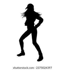 Silhouette of a slim female dance pose. Silhouette of a female in aerobic movement.