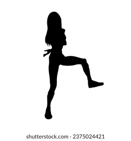 Silhouette of a slim female dance pose. Silhouette of a female in aerobic movement.