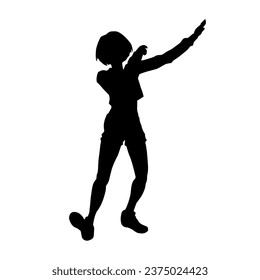 Silhouette of a slim female dance pose. Silhouette of a female in aerobic movement.