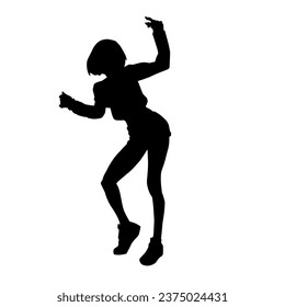 Silhouette of a slim female dance pose. Silhouette of a female in aerobic movement.