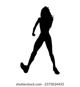 Silhouette of a slim female dance pose. Silhouette of a female in aerobic movement.