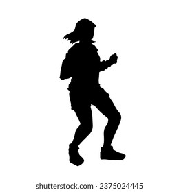 Silhouette of a slim female dance pose. Silhouette of a female in aerobic movement.