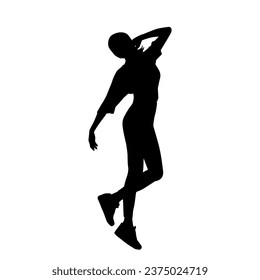 Silhouette of a slim female dance pose. Silhouette of a female in aerobic movement.