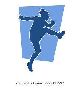 Silhouette of a slim female dance pose. Silhouette of a female in aerobic movement.