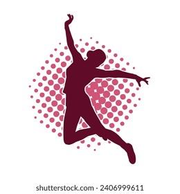 Silhouette of a slim female dance pose. Silhouette of a female in aerobic movement.