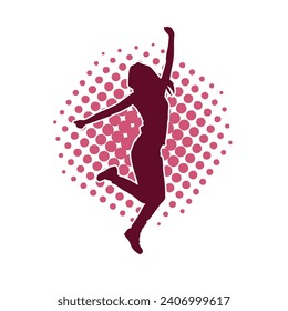 Silueta de una delgada pose de baile femenino. Silhouette de una mujer en movimiento aeróbico.