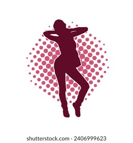 Silhouette of a slim female dance pose. Silhouette of a female in aerobic movement.