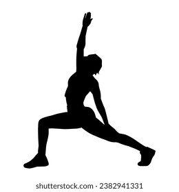 Silhouette of slim female doing exercise. Silhouette of a sporty woman doing gym workout pose. 