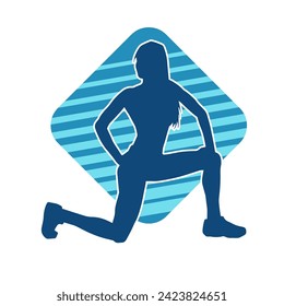 Silhouette of slim female doing exercise. Silhouette of a sporty woman doing gym workout pose. 