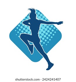 Silhouette of slim female doing exercise. Silhouette of a sporty woman doing gym workout pose. 